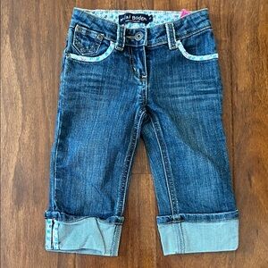 Mini Boden Dark Blue Roll-Cuff Girls' Jeans with Floral Trim